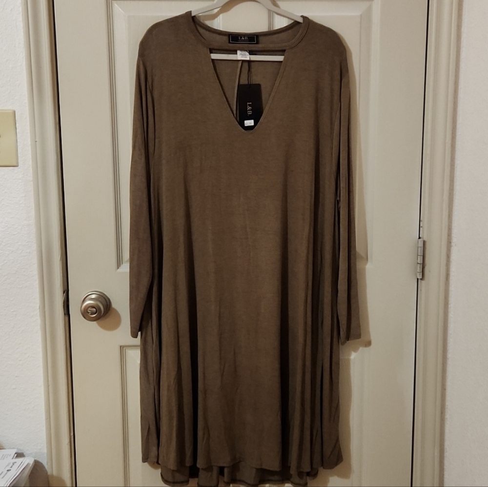 💜AVAIL💜Lucky & Blessed Distressed Style Dress "Mocha ("Mocha"), size 2X - Picture 2 of 12
